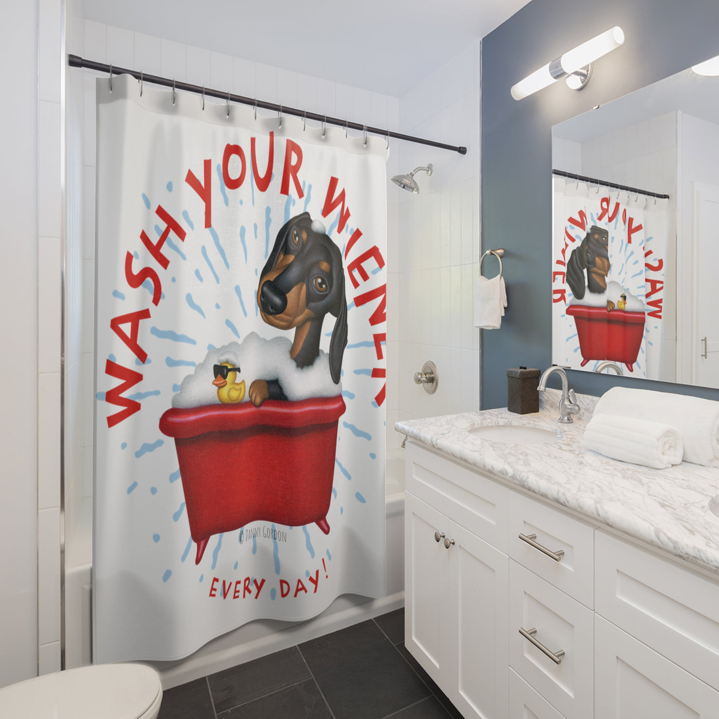 Cute Wash Your Wiener Doxie Shower Curtain