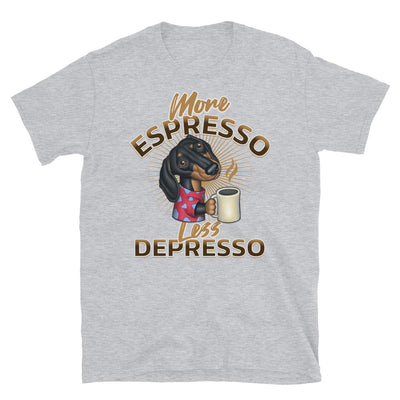 Cute Doxie Dog drinking espresso on Dachshund Unisex T-Shirt