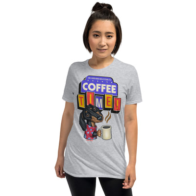 Cute Doxie Dog with coffee on Dachshund Unisex T-Shirt