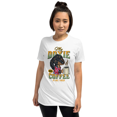 Cute Dachshund and Java on Doxie and Coffee Unisex T-Shirt tee
