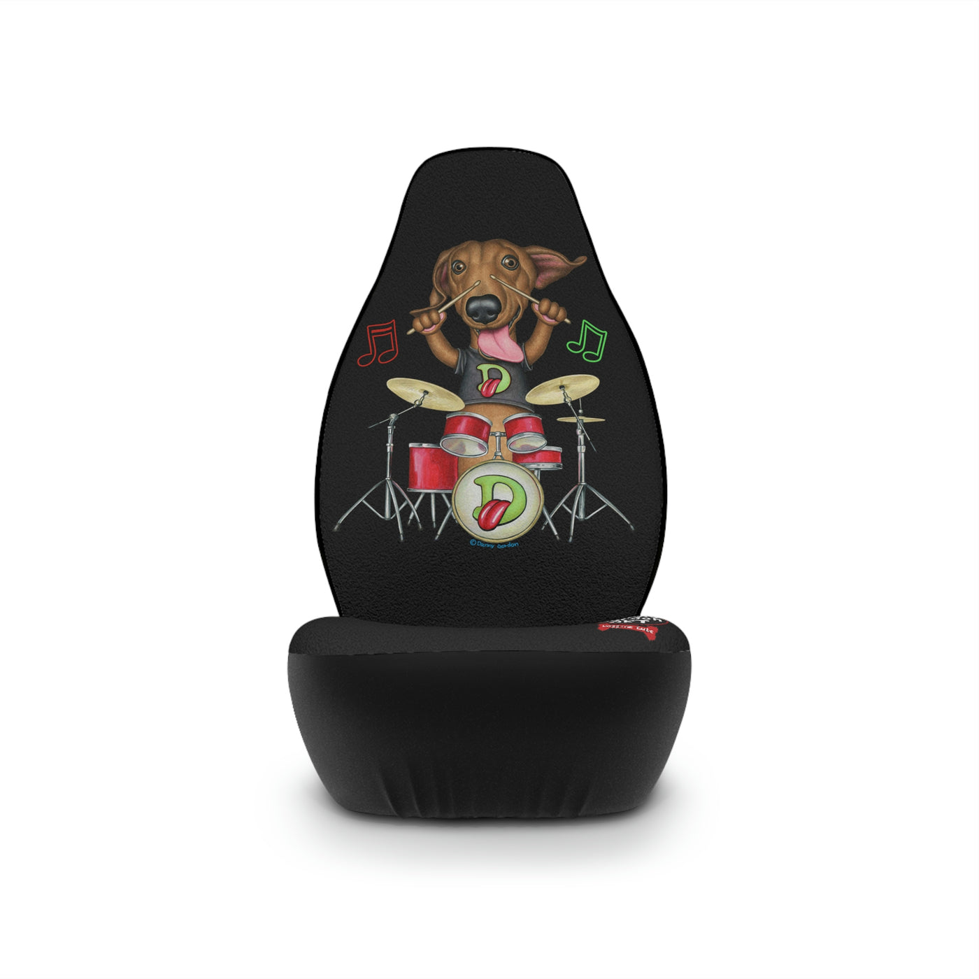 Cute Doxie Dog playing drums on Dachshund Car Seat Covers