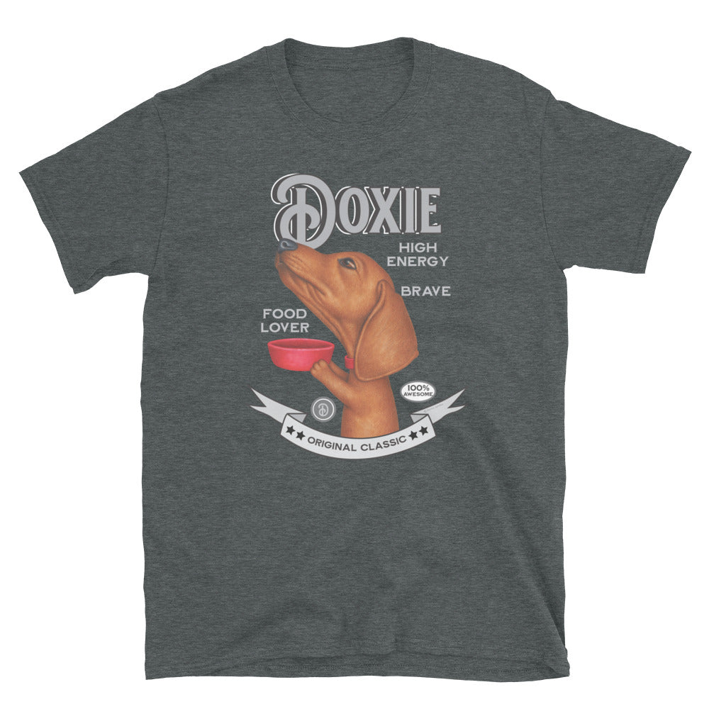 Classic Doxie Dog pose on a Vintage Dachshund Unisex T-Shirt