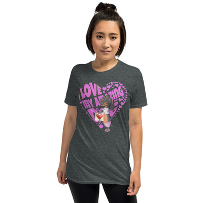 Cute and adorable Dachshund on a Doxie Love Unisex T-Shirt tee