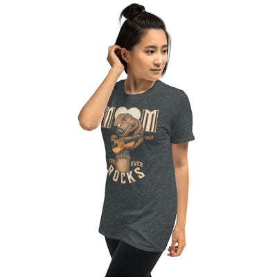 Cute Doxie dog with violin on Mom Furever Rocks Unisex T-Shirt