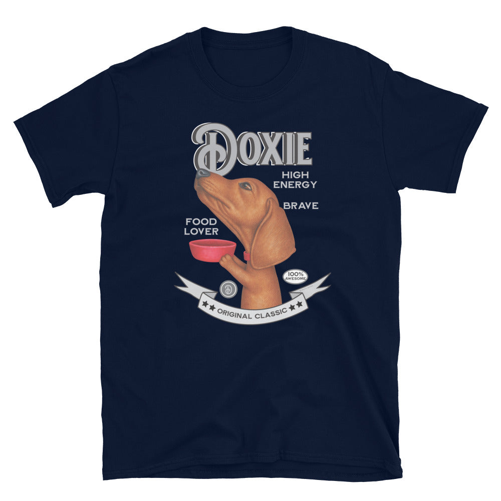 Classic Doxie Dog pose on a Vintage Dachshund Unisex T-Shirt