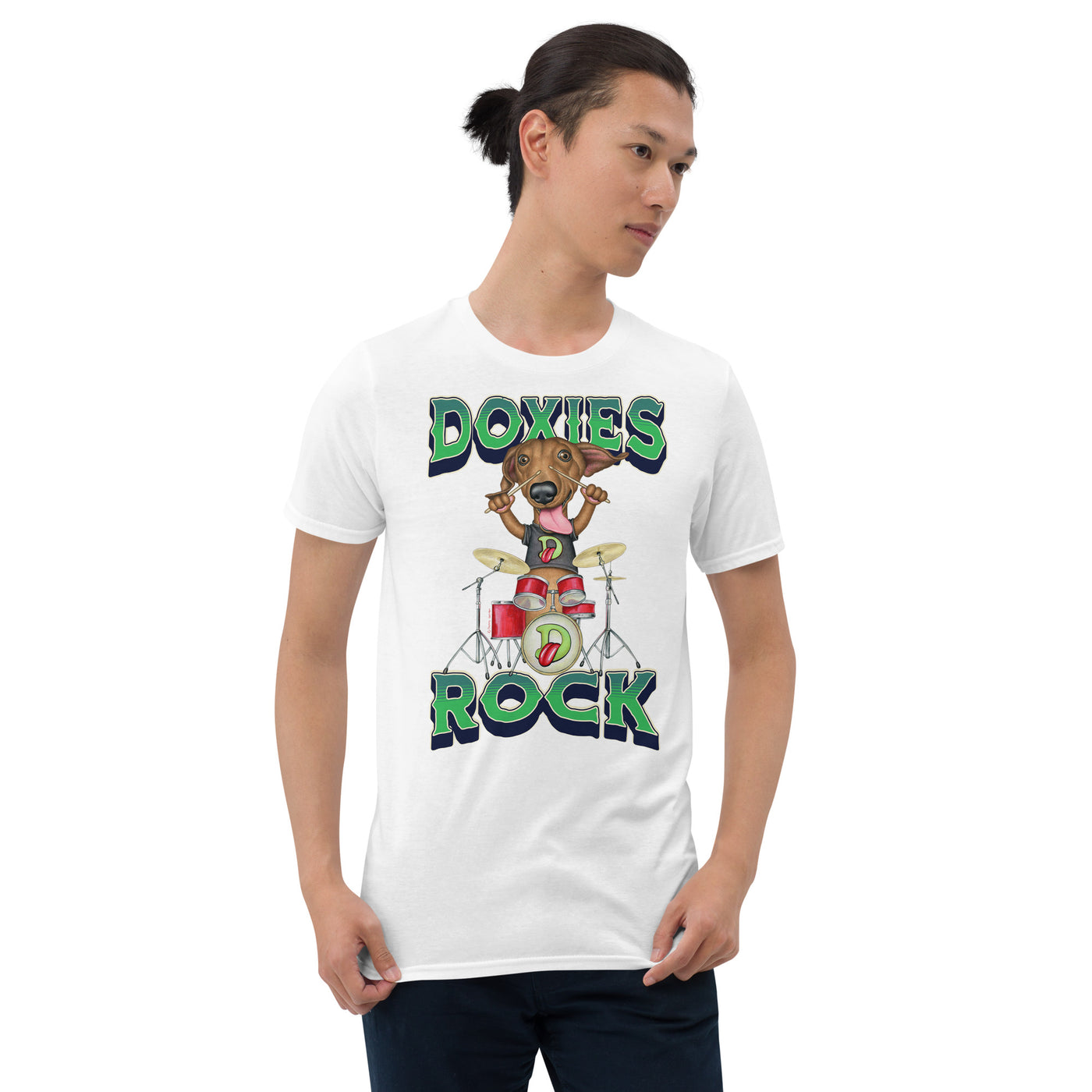 Cute and Best Dachshund drummer of rock music in town on a Doxies Rock Unisex T-Shirt