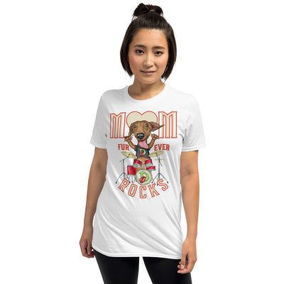 Funny cute Doxie on Mom Furever Rocks Unisex T-Shirt