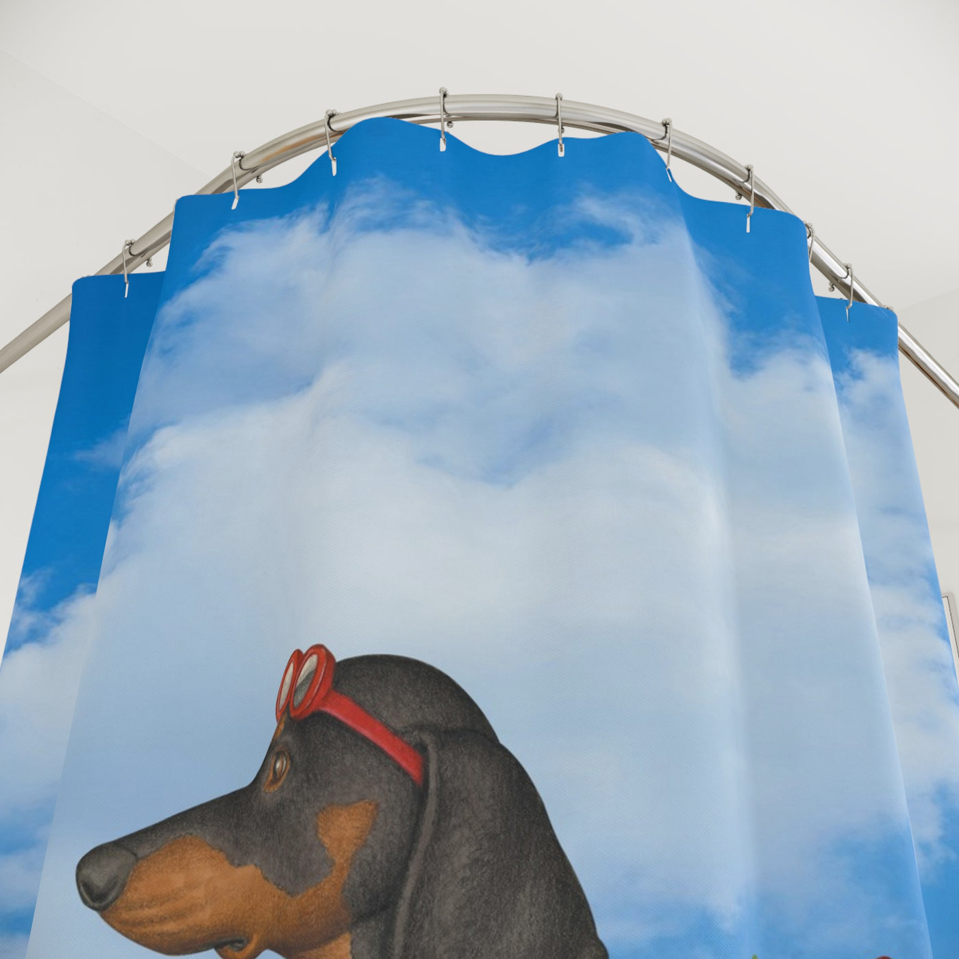 Shower Curtains - Cute Funny Dachshund Flying Sausage Shaped Airplane Design