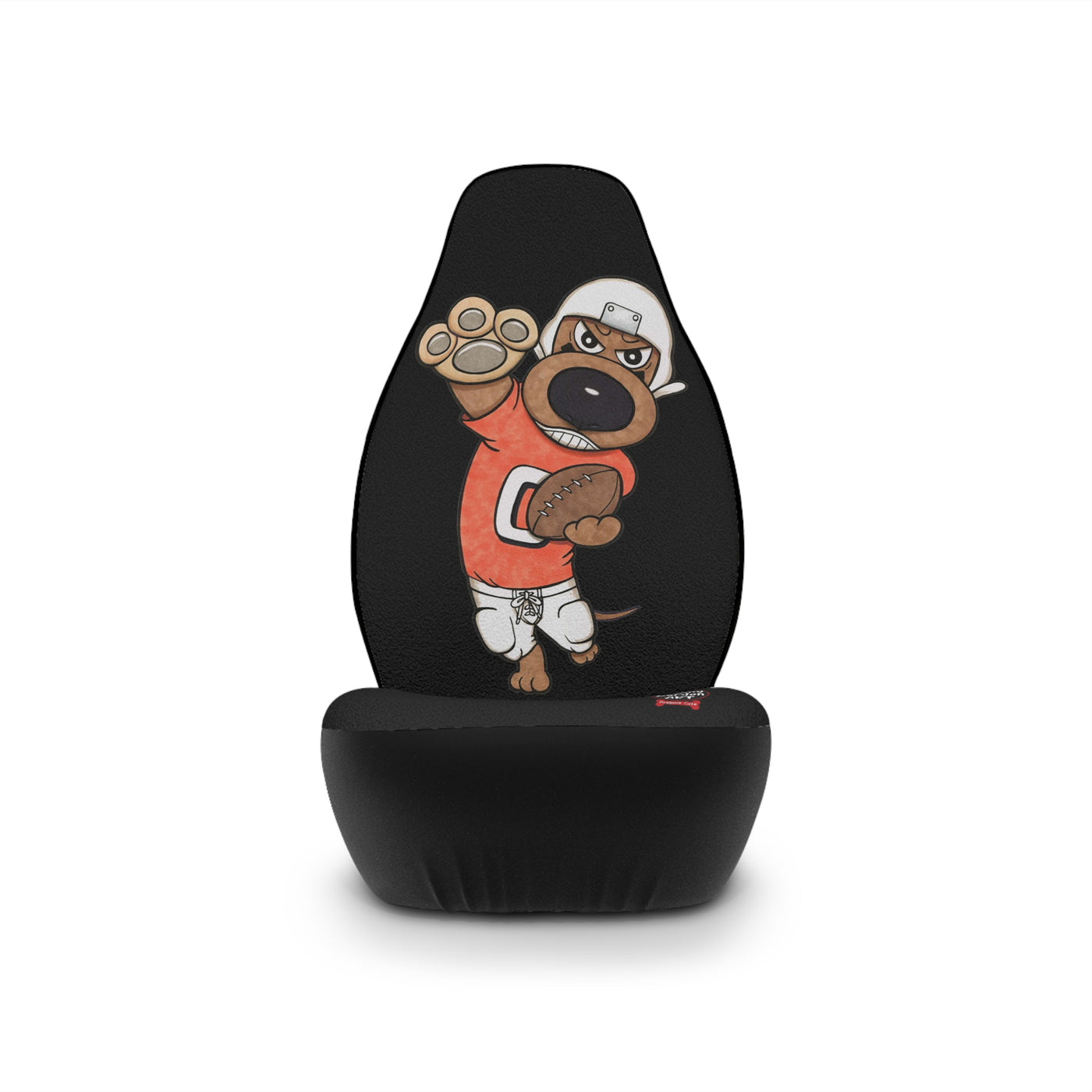 Cute Doxie Dog wearing orange playing football on Going Long Car Seat Covers