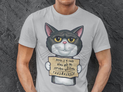 Cat with Secret Code Artistic Design T-Shirt