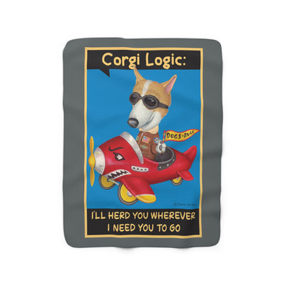 Cute Welsh Corgi on Corgi Logic Sherpa Fleece Blanket