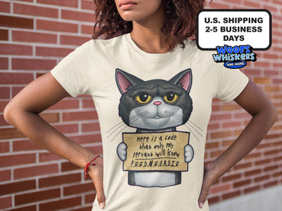 Funny Cat with Secret Code Sign Tee Shirt