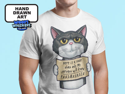 Hand Drawn Cat Art Funny T Shirt with Code Design