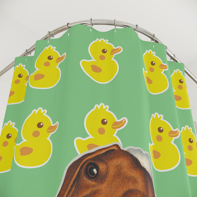 Cute Dachshund Dog Bathing In Tub, Lime Green Duck Pattern