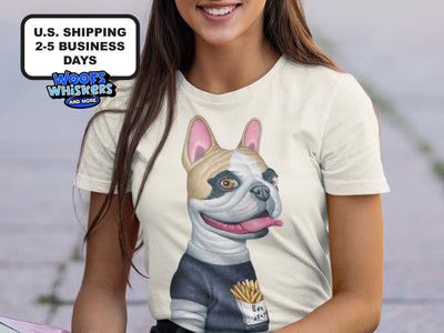 Funny French Bulldog with Fries Graphic T-Shirt