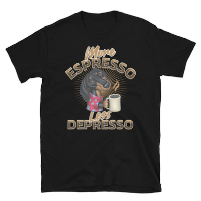 Cute Doxie Dog drinking espresso on Dachshund Unisex T-Shirt