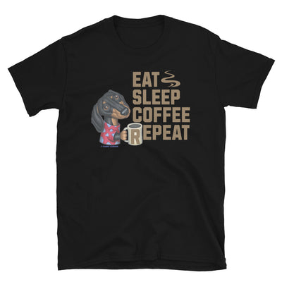 Cute Java drinking Dachshund Dog on Doxie Eat Sleep Coffee Repeat Unisex T-Shirt