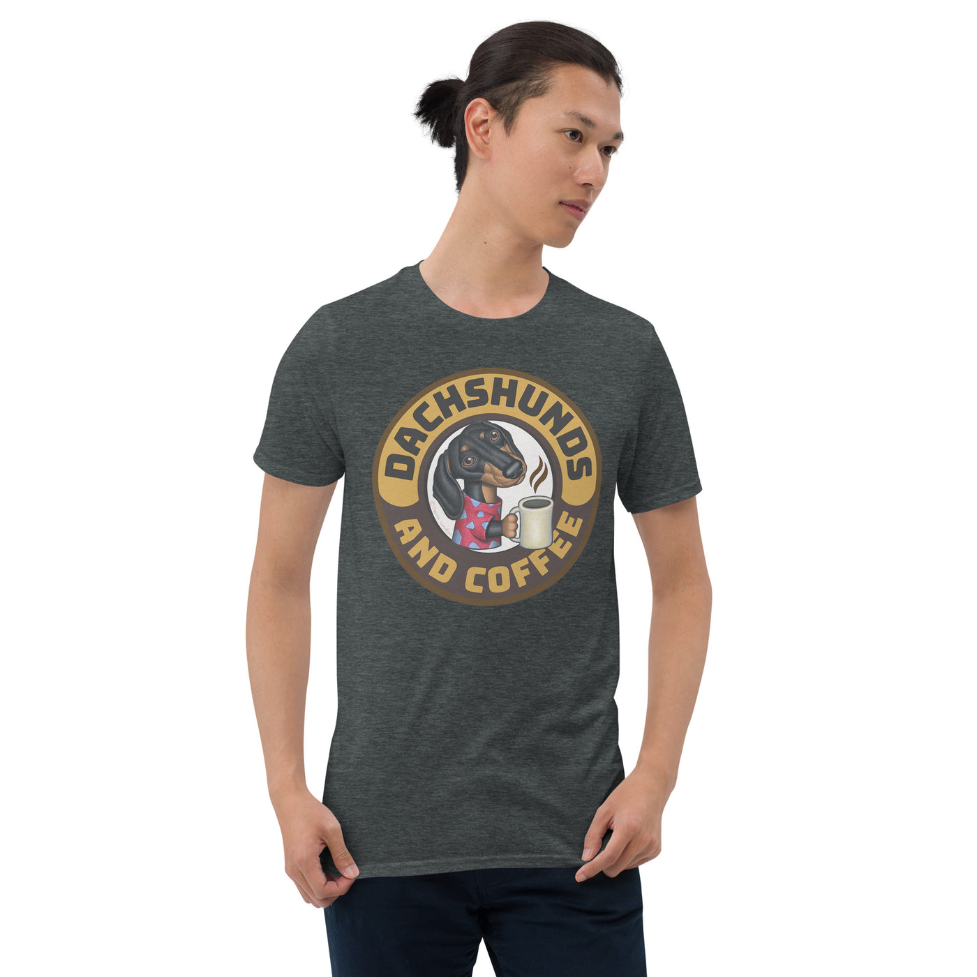 Cute Doxie Dog on Dachshunds and Coffee Unisex T-Shirt tee