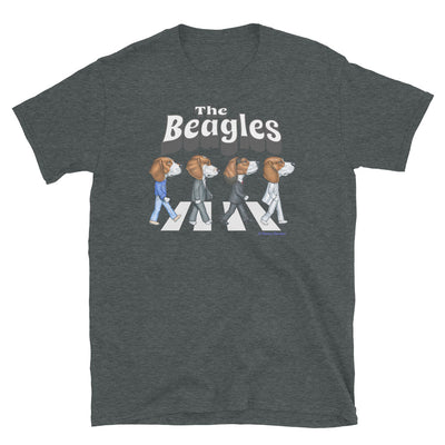 Cute Beagle Dogs walking famous street on Vintage funny Unisex T-Shirt