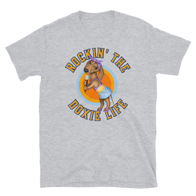 Cute Doxie dog singing on funny Rockin the dachshund Life Unisex T-Shirt