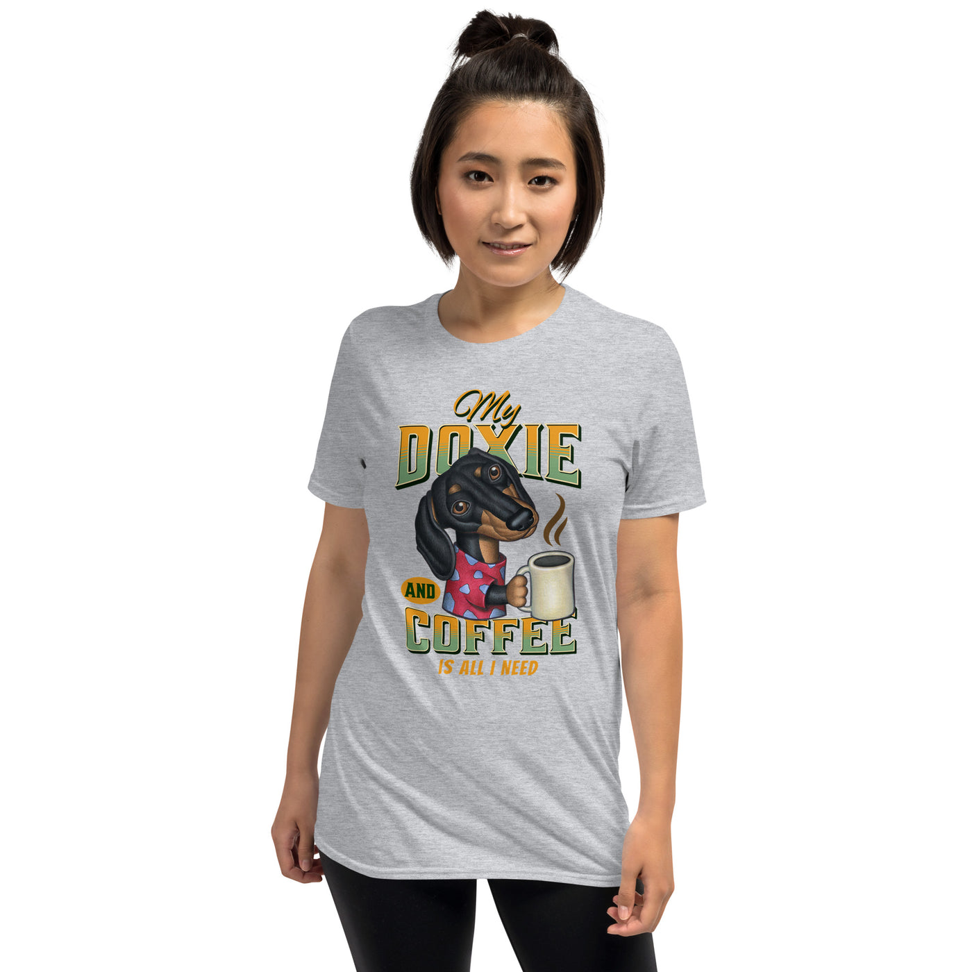 Cute Dachshund and Java on Doxie and Coffee Unisex T-Shirt tee