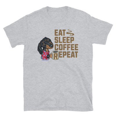 Cute Dachshund Dog on Doxie Eat Sleep Coffee Repeat Unisex T-Shirt