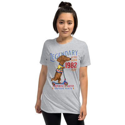 Cute Dachshund Legendary Retro Doxie on Scooter Unisex T-Shirt