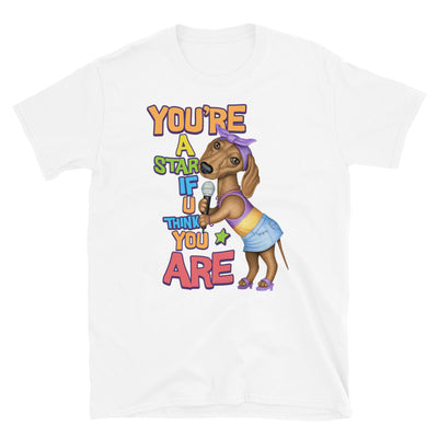 Cute Doxie Dog on a You're A Star Dachshund Unisex T-Shirt