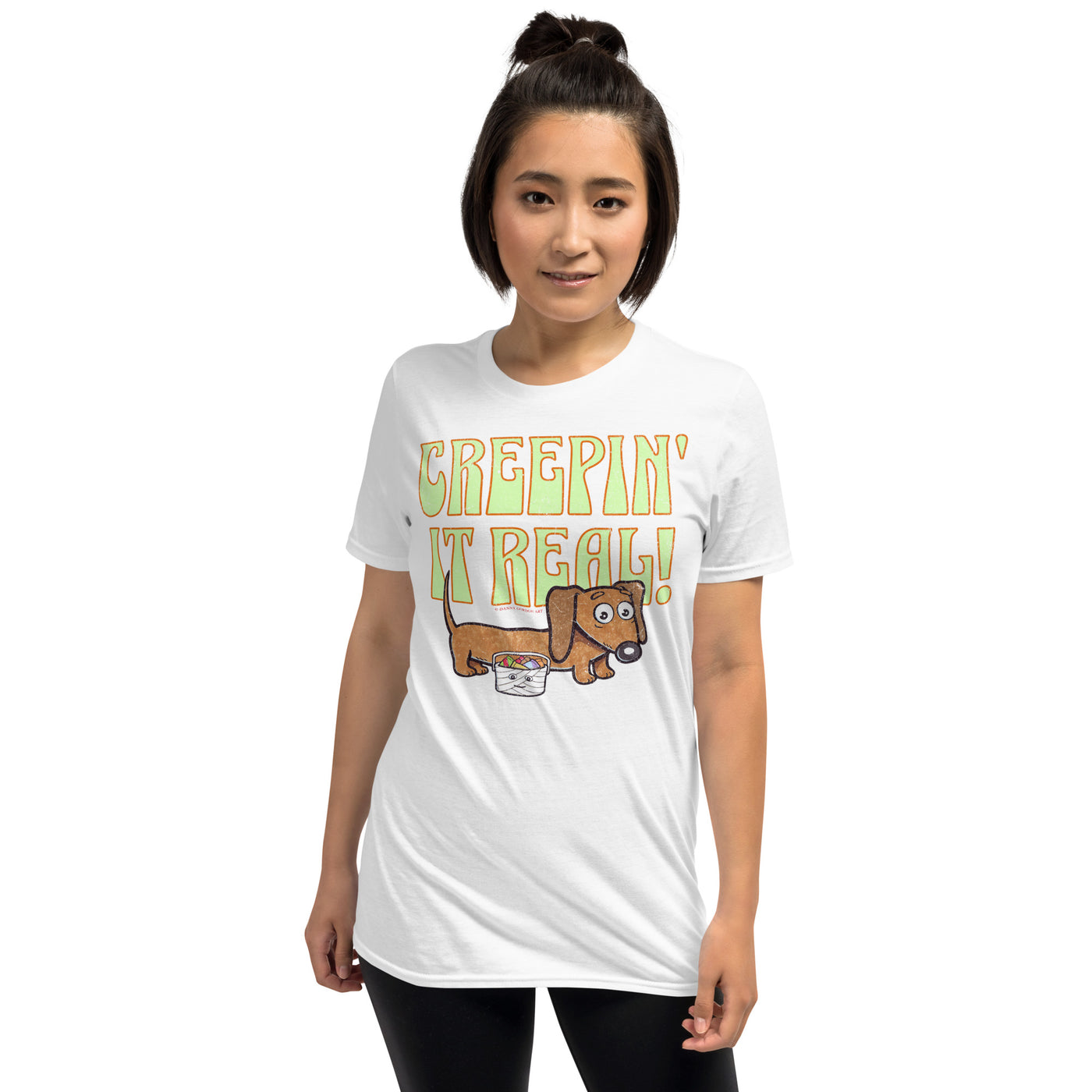 Funny and  Cute Doxie Dachshund Dog on an adorable Halloween Unisex Tee t shirt