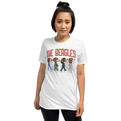 Retro Cute Beagle Dogs walking across classic street on The Beagles Funny Vintage Unisex T-Shirt