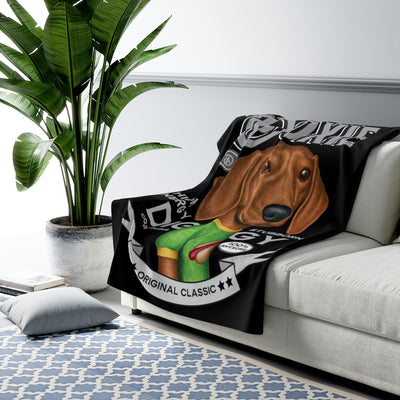 A Digger doxie on a classic Vintage Dachshund Dog Sherpa Fleece Blanket