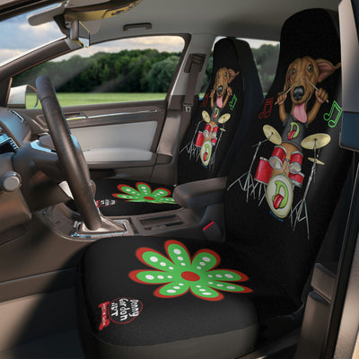 Cute Doxie Dog playing drums on Dachshund Car Seat Covers
