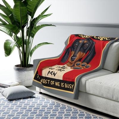 Cute and funny Doxie Dog on an adorable Dachshund Logic Sherpa Fleece Blanket