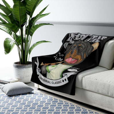 Funny and cute Rottie dog playing baseball on Vintage Rottweiler Sherpa Fleece Blanket