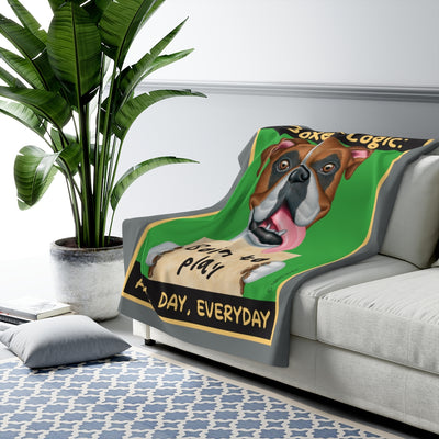 Funny and cute Boxer Dog having a great play day Sherpa Fleece Blanket