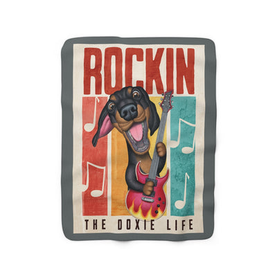Funny cute Dachshund Dog Rockin The Doxie Life Sherpa Fleece Blanket