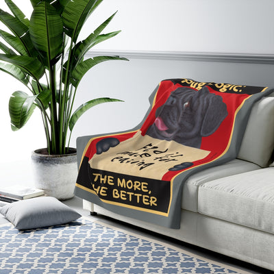 Cute Black Pug Dog on Pug Logic Sherpa Fleece Blanket