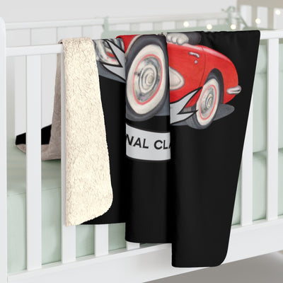 Classic and Vintage Boston Terrier Fleece Blanket with a retro car