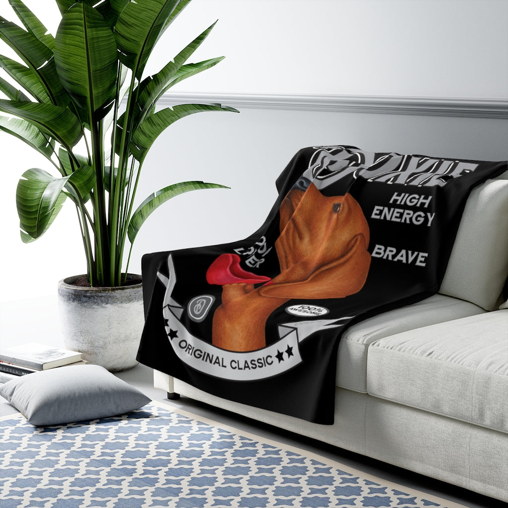 A Doxie dog asking for more treats on Vintage Dachshund Sherpa Fleece Blanket