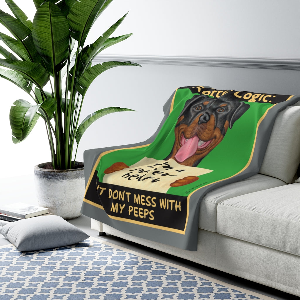 Funny and cute Rottie Dog with Rottweiler Logic Sherpa Fleece Blanket