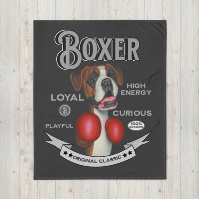 Cute boxer dog with boxing gloves on Vintage Boxer Throw Blanket