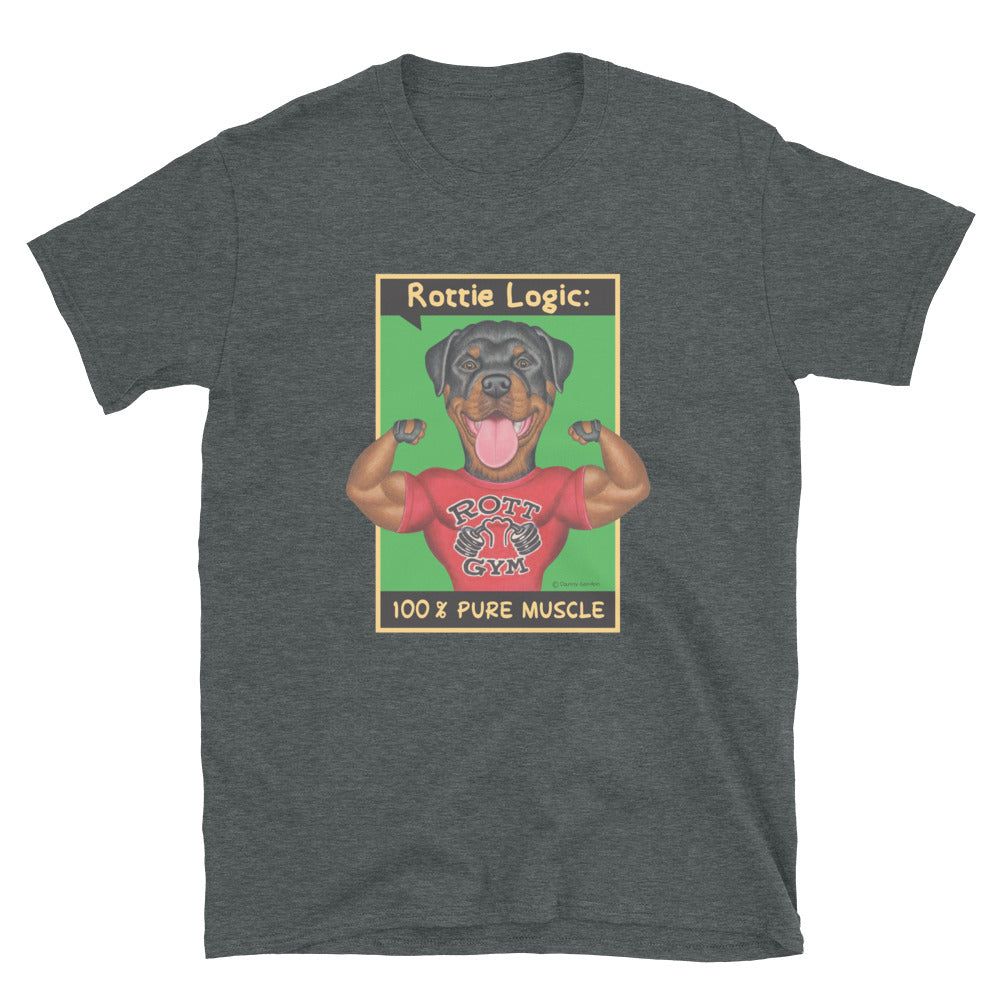 Funny and a cute Rottie dog on a Rottweiler Logic Unisex T-Shirt