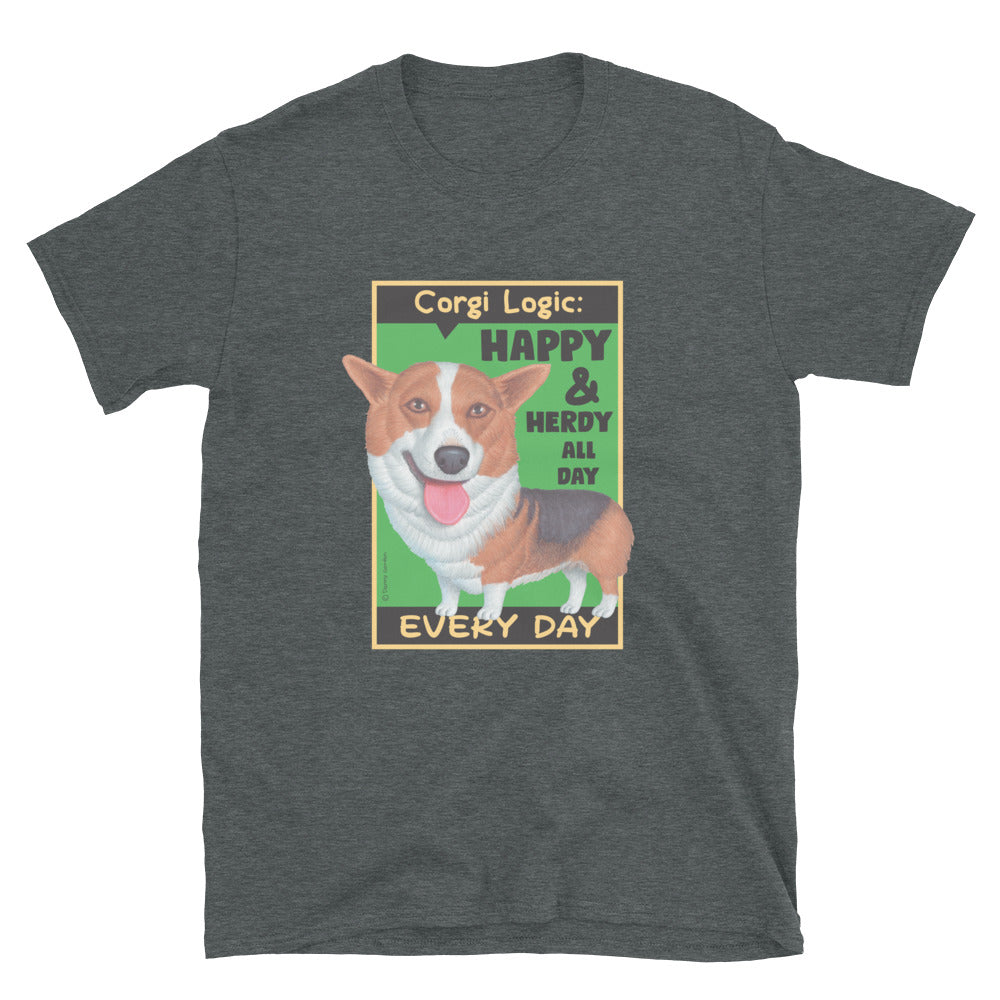 funny and cute corgi dog with a cute smile on a Corgi Logic Unisex T-Shirt