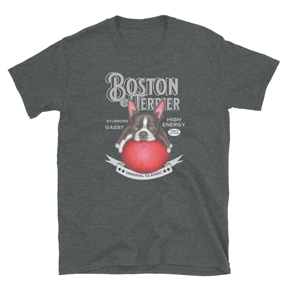 Funny Boston Terrier Dog on a big red ball on Vintage Boston Terrier Unisex T-Shirt