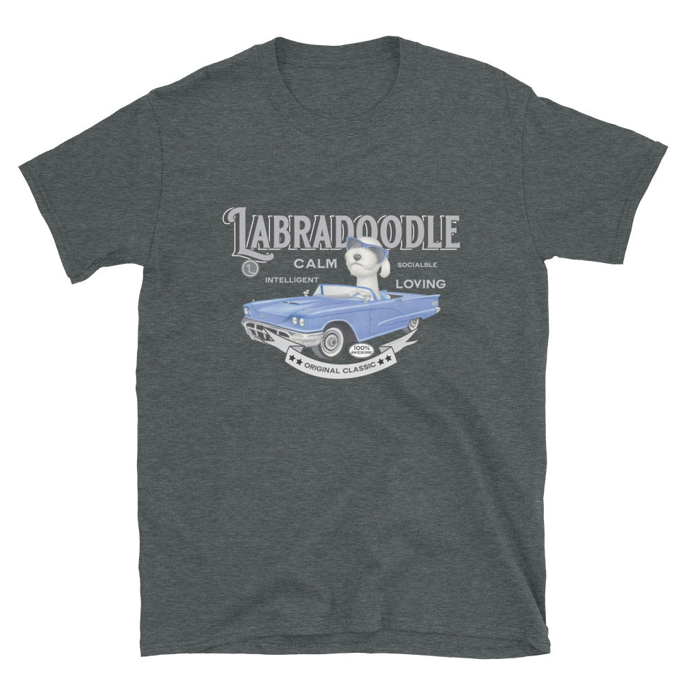 Vintage classic retro car with  Labradoodle dog driving Unisex T-Shirt