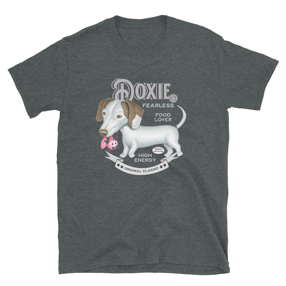 Cute Doxie Dog with chew toy on Vintage Dachshund Unisex T-Shirt