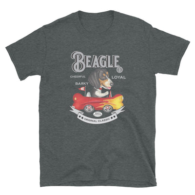 Cute and Funny Beagle Dog driving a classic and retro car on a Vintage Beagle Unisex T-Shirt