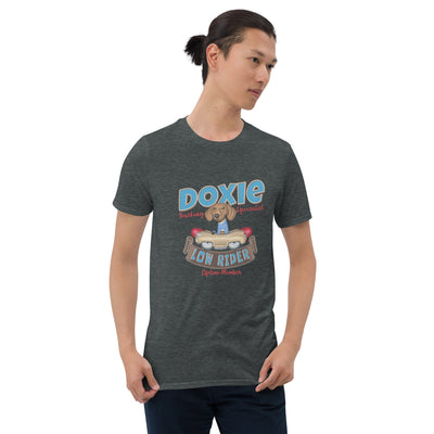 Cute and Funny Doxie in a classic car on a Low Rider Dachshund Unisex T-Shirt
