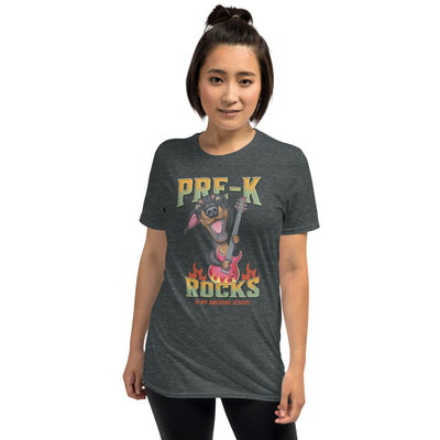 Cute Pre K teacher tee with doxie dog on Pre-K Rocks Unisex T-Shirt