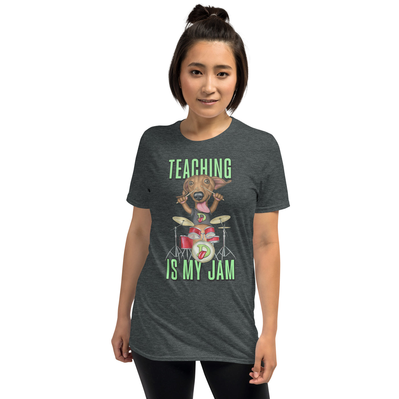 Cute Doxie Dog playing drums with Teaching is my Jam Unisex T-Shirt